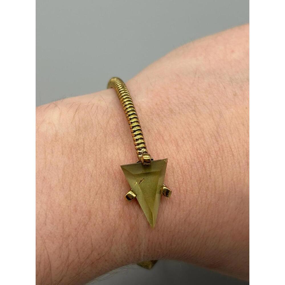 Erickson Beamon Rocks Gold Tone Triangle Ends Green Stone Cuff Bracelet 6.75”
